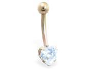 14K solid gold belly ring with clear 6mm CZ heart