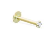 14K solid gold internally threaded labret with clear 1.5mm CZ
