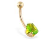 14K solid gold belly ring with peridot oval CZ