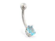 14K solid white gold belly ring with small topaz oval CZ