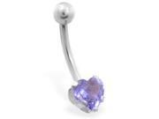 14K solid white gold belly ring with blue topaz 6mm CZ heart