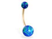 14K solid gold Gorgeous Blue Green Opal Belly Ring