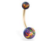 14K solid gold Gorgeous Rainbow Opal Belly Ring