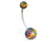 14K solid white gold Gorgeous Rainbow Opal Belly Ring