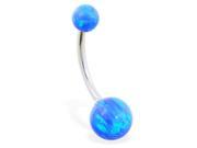 14K solid white gold Gorgeous Blue Opal Belly Ring