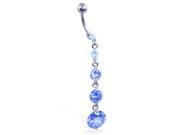 Navel ring with long 5 round gem dangle Color blue B