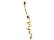14K solid gold belly button ring with dangling spiral and gem Gold color Yellow gold