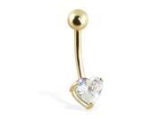 14K solid gold jeweled heart belly ring with 3 prongs Gold color Yellow gold