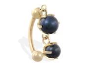 14K solid gold reversed belly ring with double akoya pearl dangle