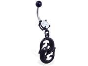 Belly ring with black coated double fish dangle Color clear