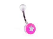 Acrylic star navel ring Color pink E