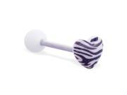Straight barbell with acrylic ball and tiger print heart top 14 ga Color white