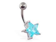 Large jeweled star belly ring Color aquamarine A