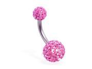 Belly ring with double paved balls Color pink