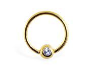 14K gold plated captive bead ring with gem 16 ga Color clear E