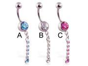 Jeweled belly ring with single jeweled dangle Color pink C
