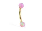 14K Gold Curved barbell with Beautiful Opal Balls 14 Ga Color light pink D