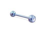 Titanium anodized straight barbell with jeweled balls 14 ga Color light blue