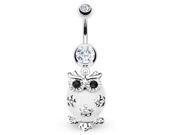 Jeweled belly ring dangling white owl Color white