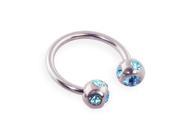 Stainless steel circular horseshoe barbell with multi jeweled balls 16 ga Color aquamarine A