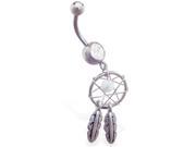 Jeweled navel ring with dangling dream catcher Color clear B