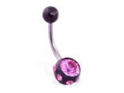 Belly ring with multi studded CZ ball Color pink C