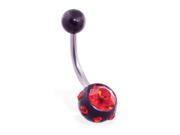Belly ring with multi studded CZ ball Color red D