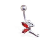Jeweled winged fairy belly button ring Color red E