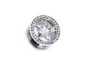 316L Surgical Stainless Steel Screw Fit Hollow Tunnel with CZ star and jeweled Rim Gauge 2