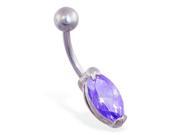 Navel ring with oval cut CZ Color purple