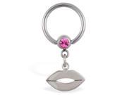 Captive bead ring with dangling lips 14 ga Color pink E