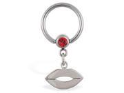Captive bead ring with dangling lips 14 ga Color red F