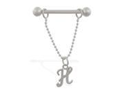 14K solid white gold nipple ring with dangling cursive initial H 14 ga