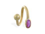 14K Yellow Gold twister barbell with pink tourmaline cabochon gem 14 ga