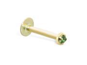 14K solid gold internally threaded labret with emerald 1mm CZ