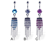 Belly button ring with jeweled dangles Color pink C