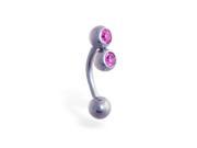 Curved barbell with double jeweled top 16 ga Color pink