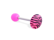 Straight barbell with colored ball and colored tiger print circle top 14 ga Color pink