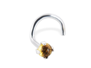 14K Gold Nose Screw with Genuine 2mm Round Cabochon Citrine 20 Ga Gold color White gold
