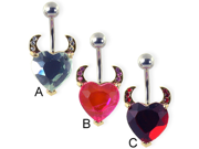 Navel ring with heart and devil horns Color pink B