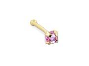 14K Gold Nose Bone with Genuine 2mm Round Cabochon Pink Tourmaline 22 Ga Gold color Yellow gold