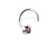 14K Gold Nose Screw with Genuine 2mm Round Cabochon Pink Tourmaline 20 Ga Gold color White gold