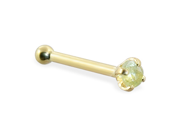 14K Gold Nose Bone with Genuine Peridot 22 Ga Gold color Yellow gold