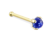 14K Gold Nose Bone with Genuine 2mm Round Cabochon Sapphire 22 Ga Gold color Yellow gold