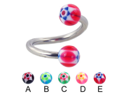 Twisted barbell with acrylic star balls 12 ga Diameter 3 8 10mm Ball size 1 4 6mm Color pink D