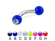 Acrylic ball with stone curved barbell 10 ga Length 7 16 11mm Ball size 1 4 6mm Color light green E
