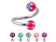 Twisted barbell with acrylic star balls 12 ga Diameter 1 2 13mm Ball size 3 16 5mm Color red E