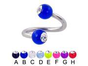 Acrylic ball with stone spiral barbell 12 ga Diameter 5 8 16mm Ball size 3 16 5mm Color purple G