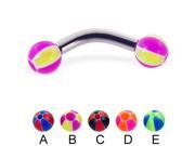 Curved barbell with balloon balls 10 ga Length 9 16 14mm Ball size 3 16 5mm Color A