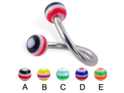 Spiral barbell with circle balls 12 ga Diameter 5 8 16mm Ball size 3 16 5mm Color C